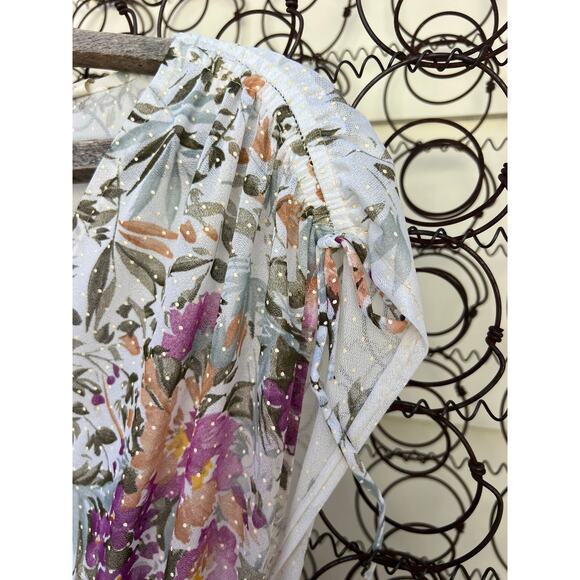 Vintage 80s Whimsy Sheer Floral Swiss Dot Wrap Front Dress - Picture 4 of 9